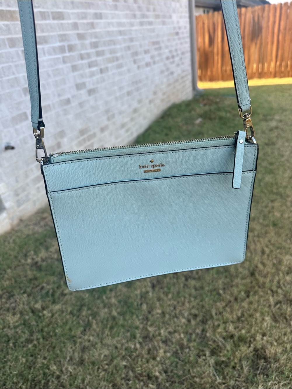 kate spade Pale Blue Leather Crossbody with Gold Logo - Picture 5 of 10